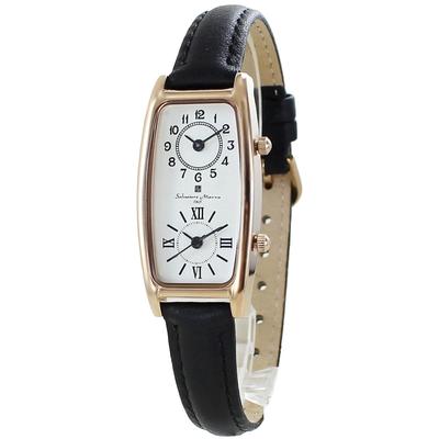 Watch with Leather Dual Time Women's Strap, Rectangular/Square, (No. 3, Black)