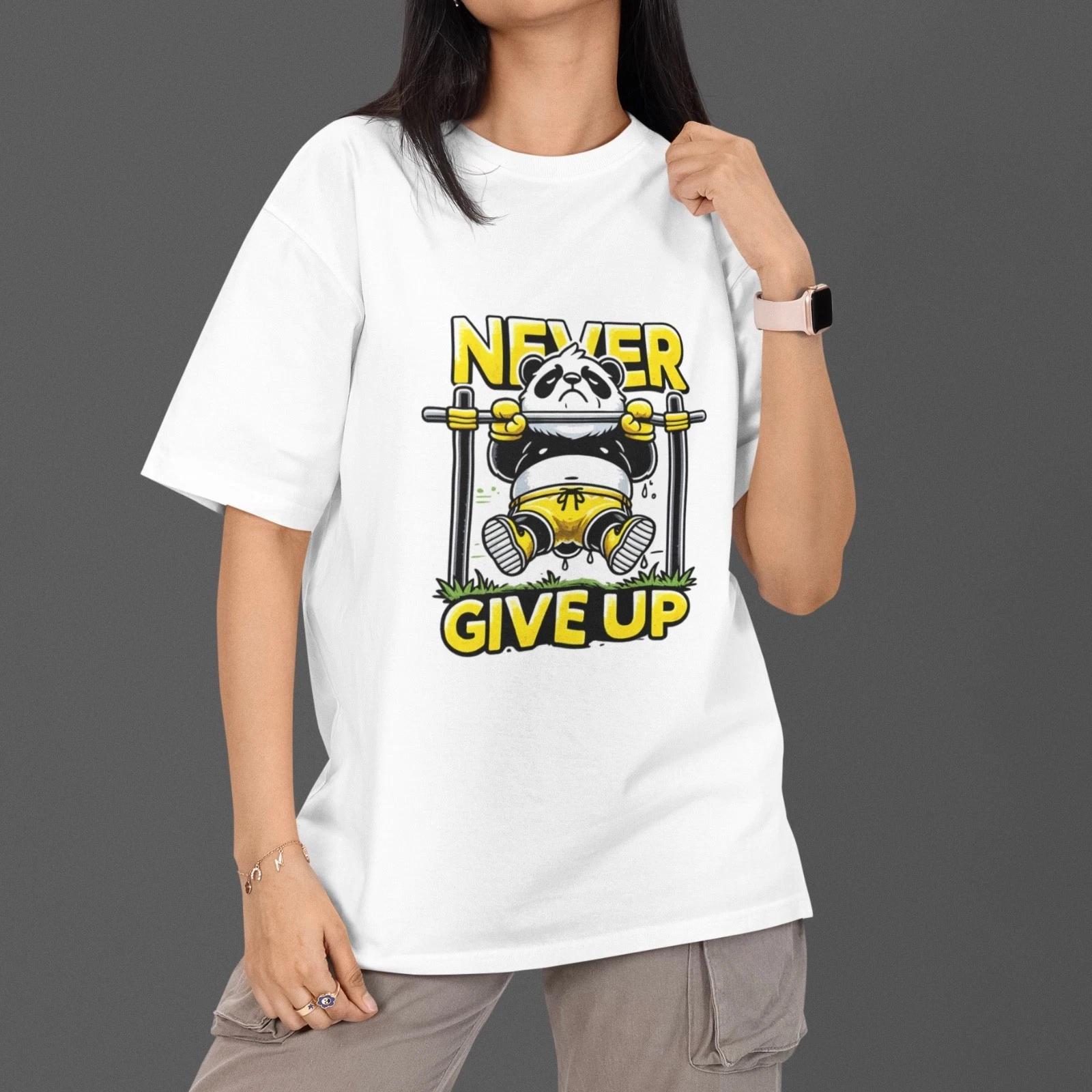 Never Give Up Panda T Shirt Funny Gym Workout Motivation Tee S