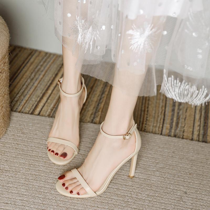 Temperament Shows High and Simple One-word Buckle Sandals 2025 New Summer Elegant Sexy High-heeled Open-toed Sandals Women