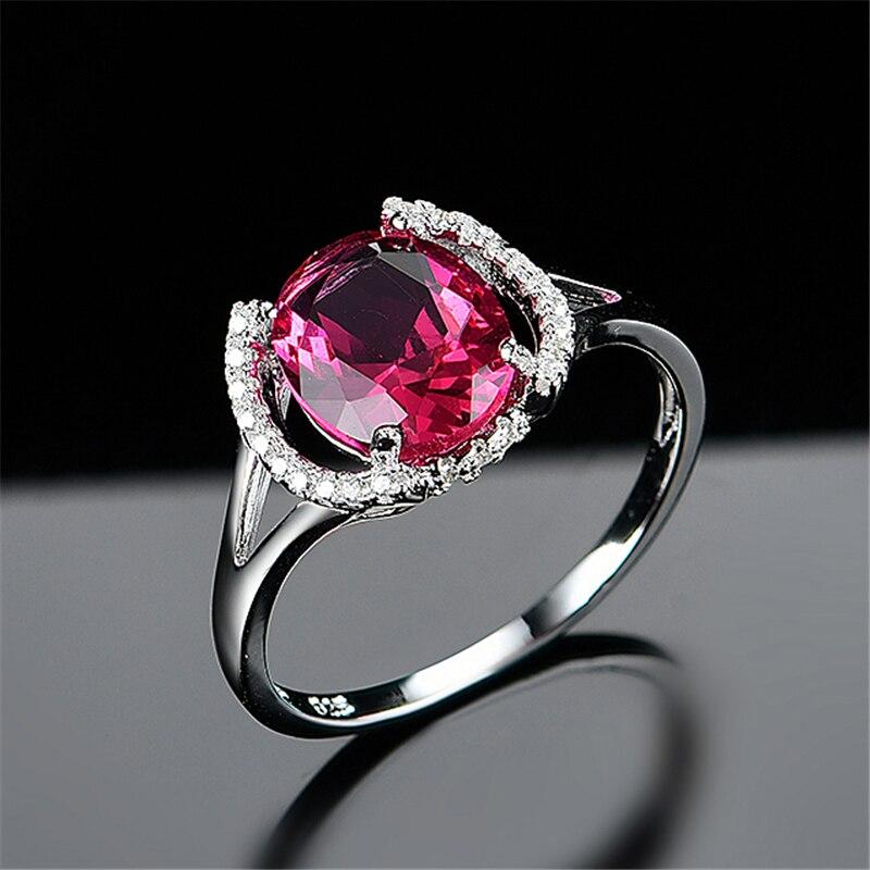 Anéis de Prata de Lei 925 Para Mulheres Anel Oval de Rubi Criado Casamento Festa Elegante Presentes de Aniversário Joias Finas