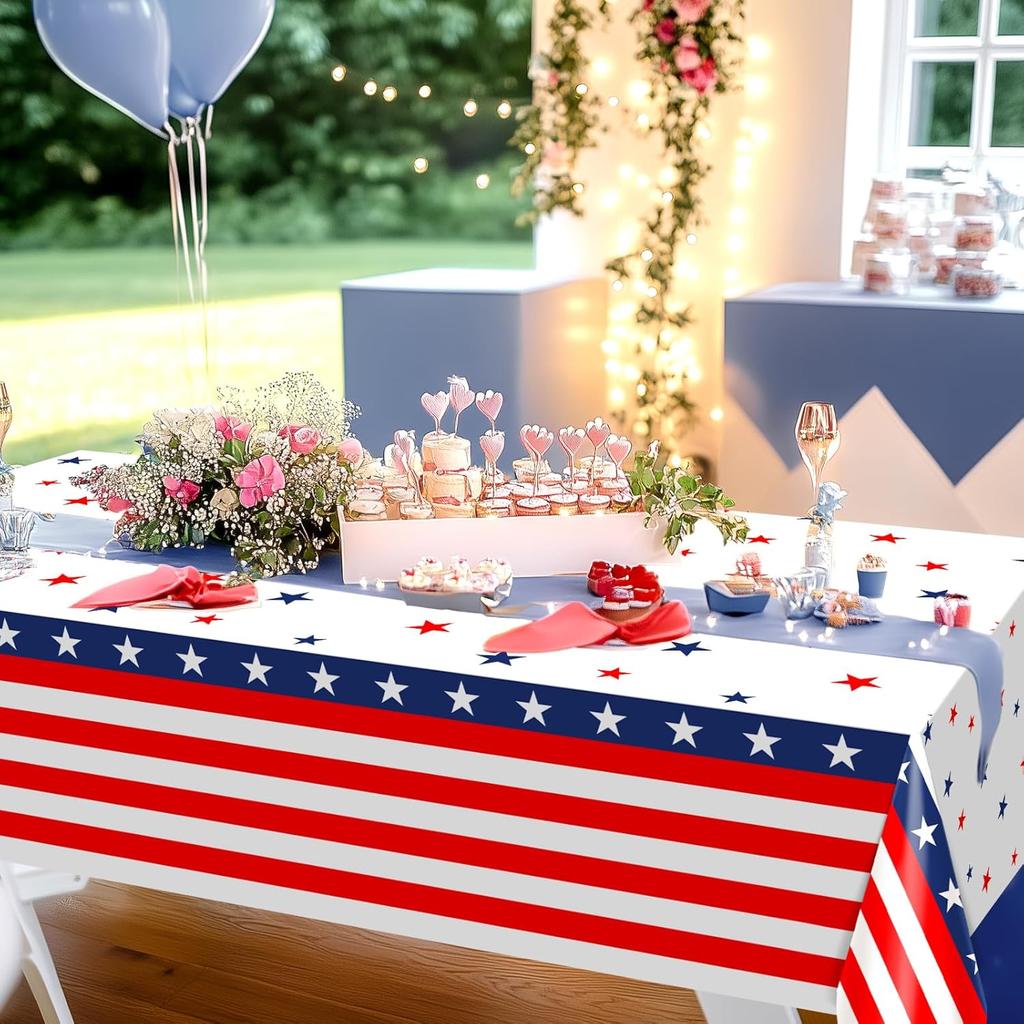 Avezano 3 pcs Patriotic Tablecloths Labor Day Decorations Red White and Blue Plastic Tablecloth Disposable 108 x 54 inch Birthday Memorial Day 4th of