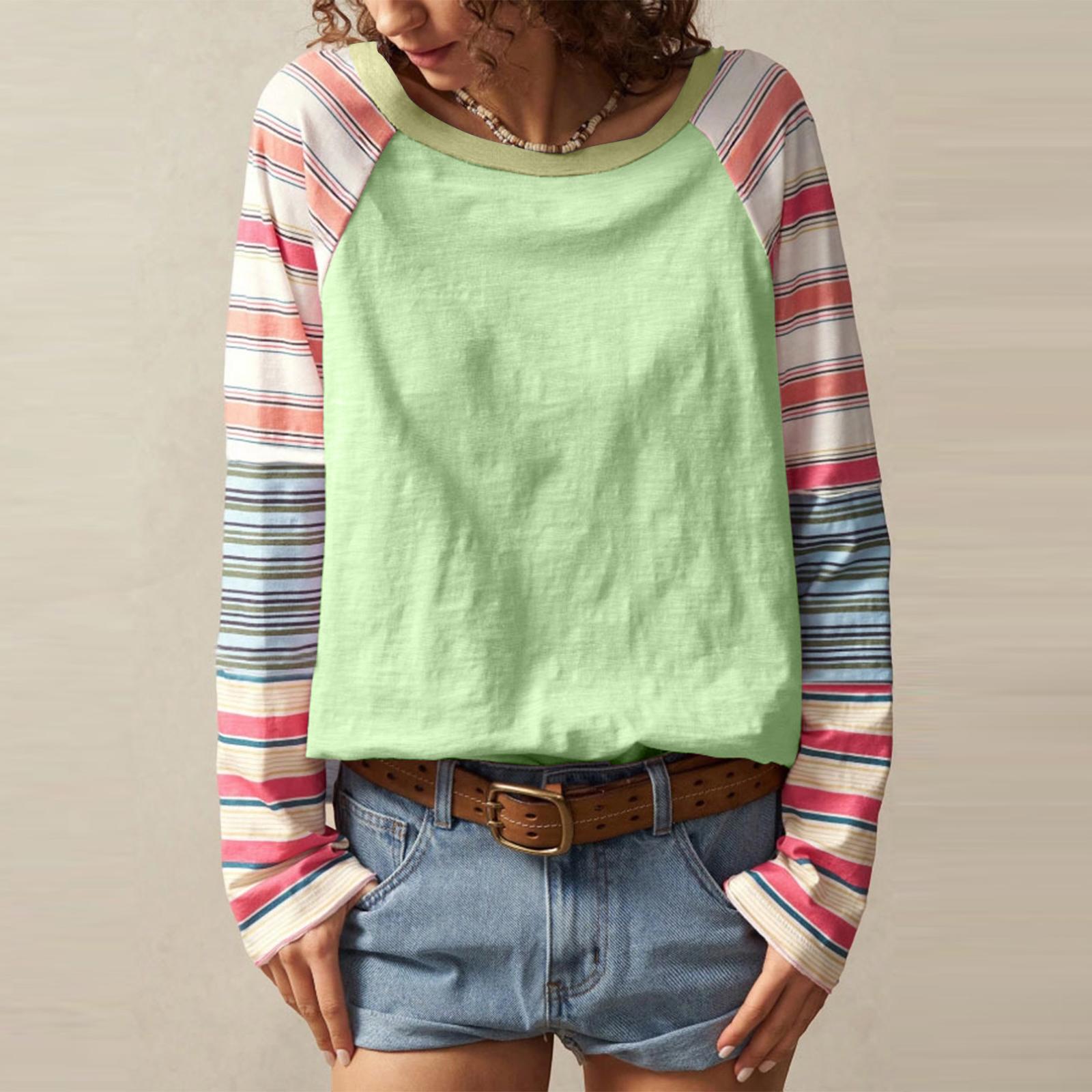 

Ladies Fashionable Plus Size Elegant Mixed Color Striped Print Round Neck Long Sleeved Top XXXXXL зелений