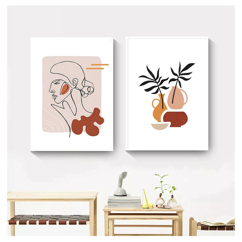 Retro Wall Art Canvas Painting Nordic Posters And Prints Wall Pictures For Living Room Decor Line Girl Plant Moon Quote Abstract