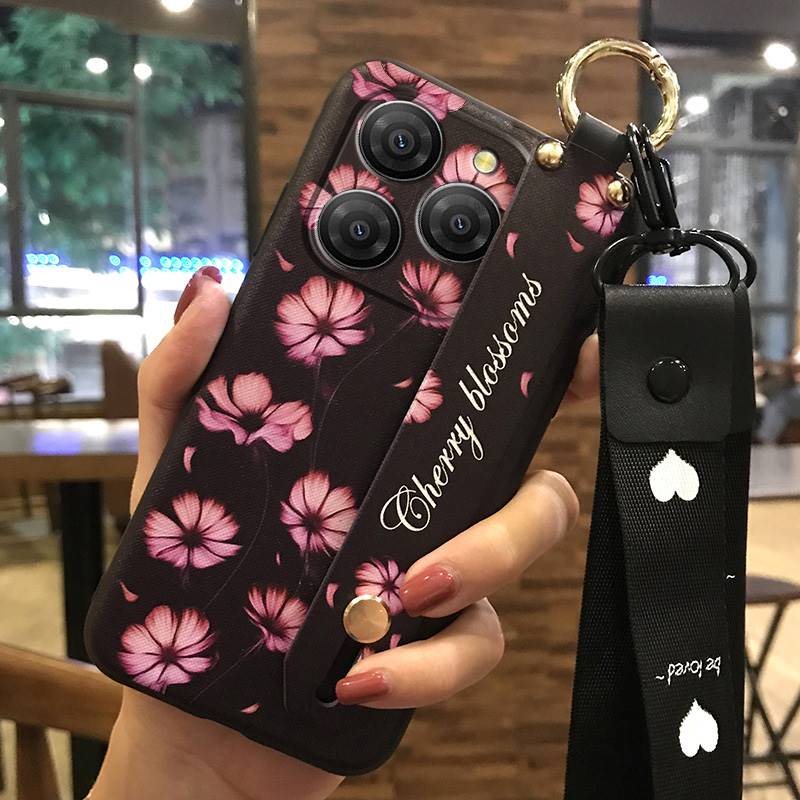 Anti-dust Soft Case Phone Case For Blackview Shark9 5G Wrist Strap Shockproof Durable Waterproof Flower Kickstand Ring