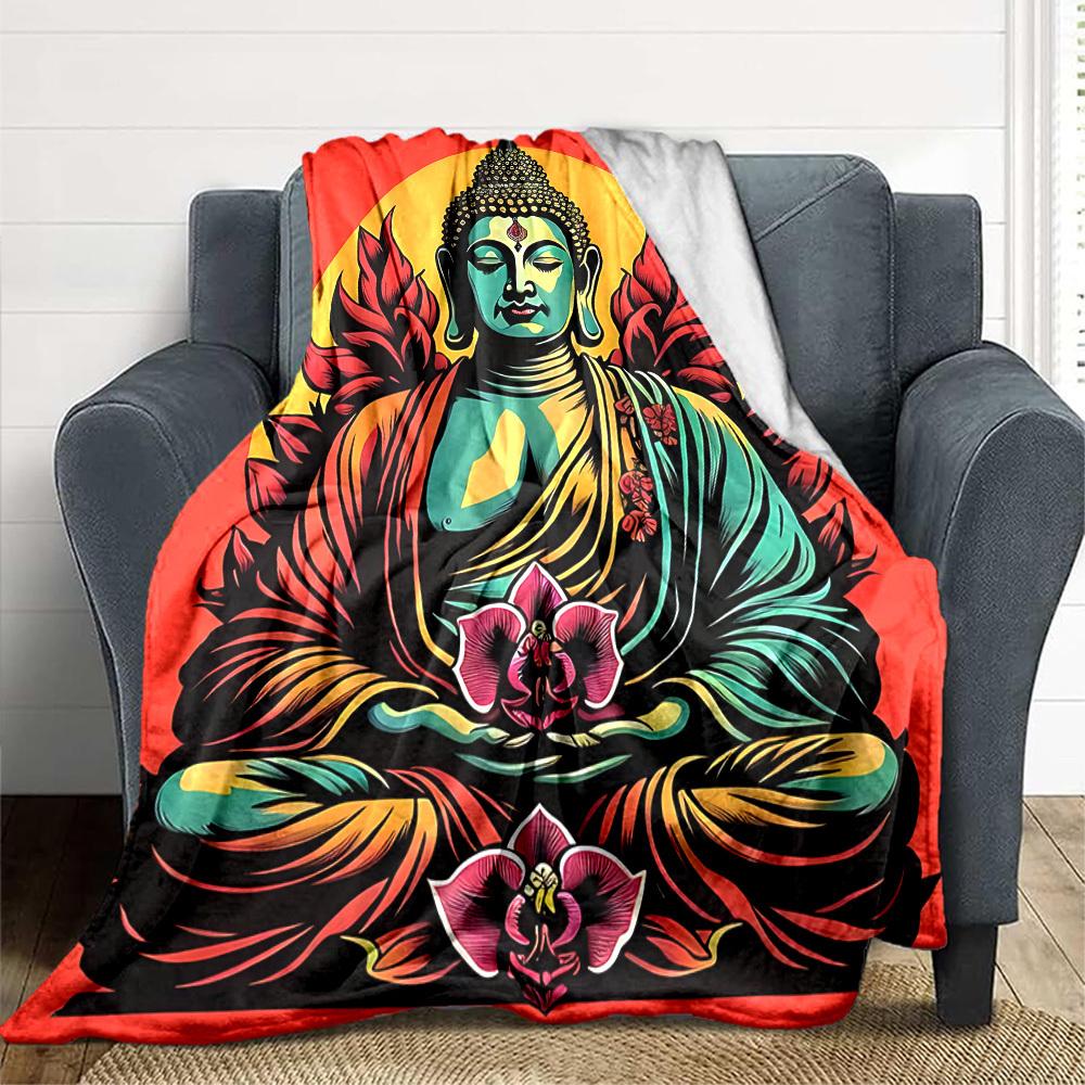 1pz Coperta Buddha Loto, Coperta Leggera in Flanella per Divano, Letto, Viaggio, Campeggio, Soggiorno, Ufficio, Divano, Sedia e Letto