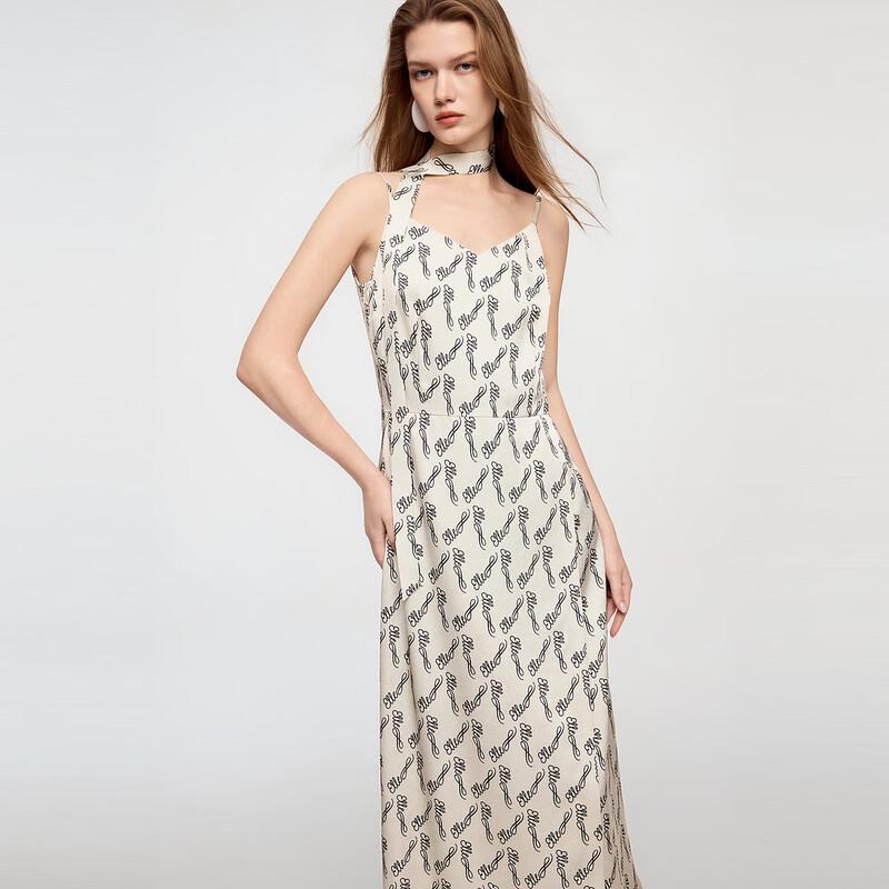 ELLE French Style Satin Print Midi Dress M
