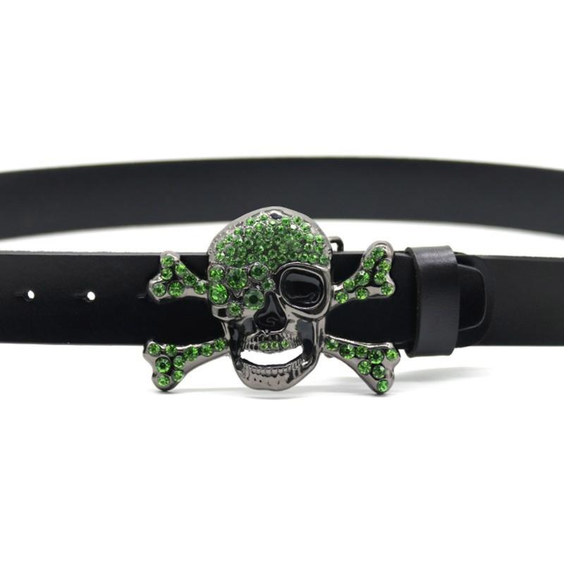 Skull Head Buckle Belts Woman Waist Strap Rhinestone Buckle Belts Western Cowboy Y2k Girls Fashion Belt for Jeans