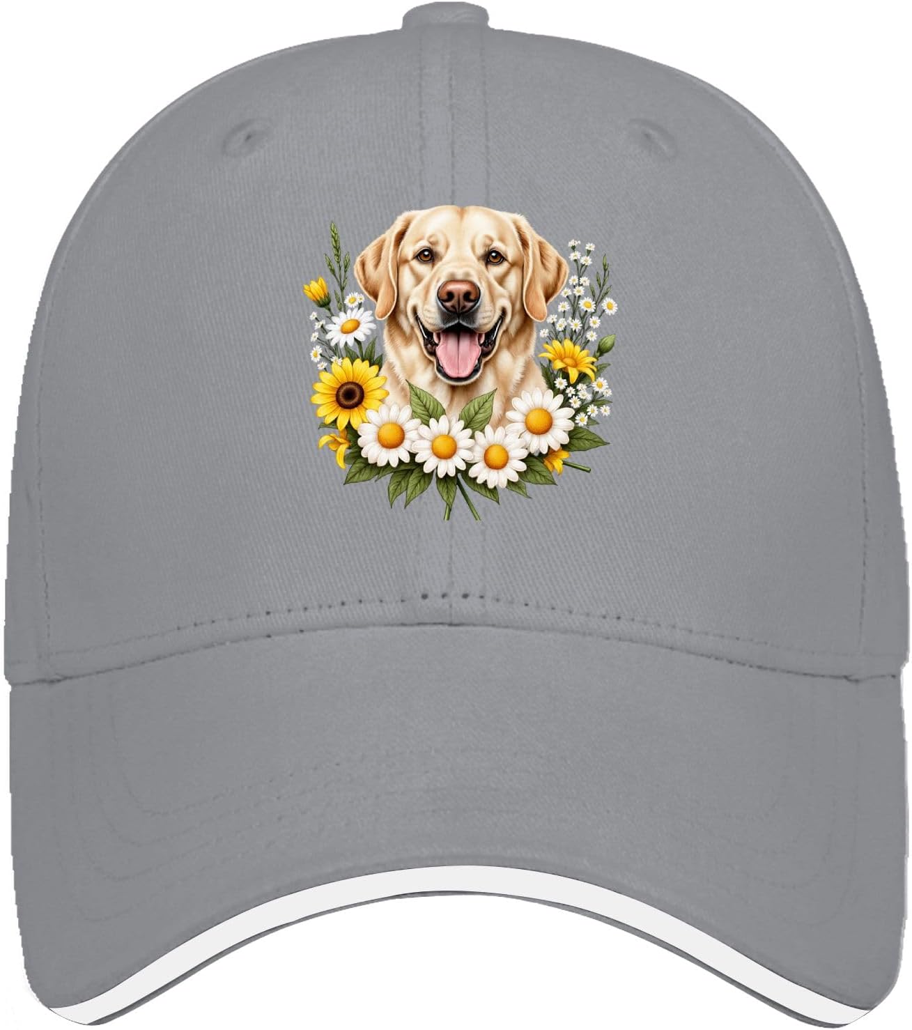 

Labrador Dog Sunflower Daisy Floral Print Baseball Cap Unisex Polyester Adjustable Outdoor Hat One Size