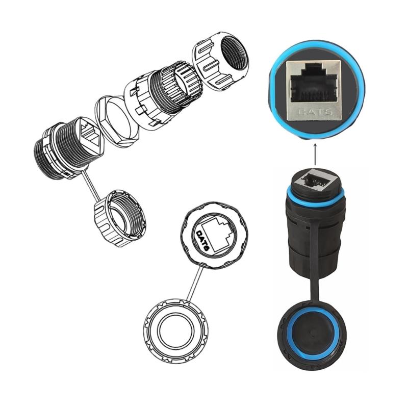 M23 RJ45 Cat6 Connector Simple Assembly Shielded RJ45 Cat6 IP68 Resistant Coupler Combines Two Ethernet Cables