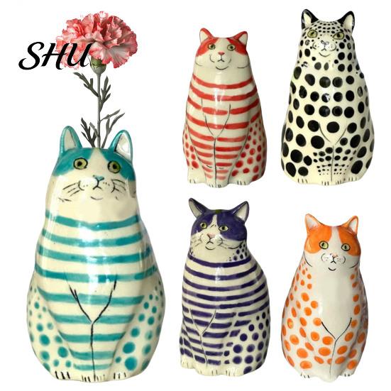 Real Flower Vase Dotted Cat Desktop Decoration Resin Cartoon Kitten Floral Plants Holder Indoor Dried Arrangement Container