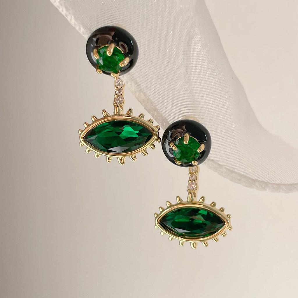 Emerald Gemstone Devil's Eye Detachable Earrings - High-Value, Unique Design for European & American Banquets