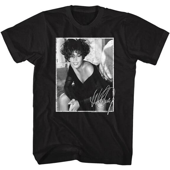 Whitney Houston Signed Black & White Photo Men s T Shirt R & B Pop Music Merch S