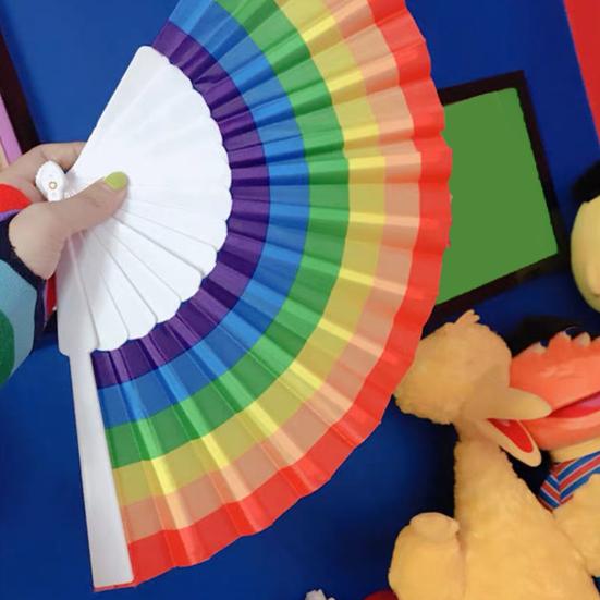 Rainbow Folding Fan Bright Color Lightweight Compact Size Colorful Hand Folding Fan Party Decoration