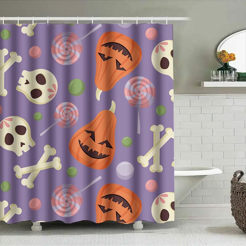 

Tuniu Halloween Pumpkin Skull Seamless Pattern Shower Curtain For Bathroom Kids Girls Decoration W60H190(CM)-1 Pcs
