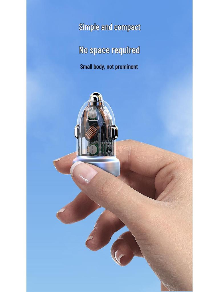 100W Mini Transparent Dual PD Car Charger: Super Fast Cigarette Lighter Adapter