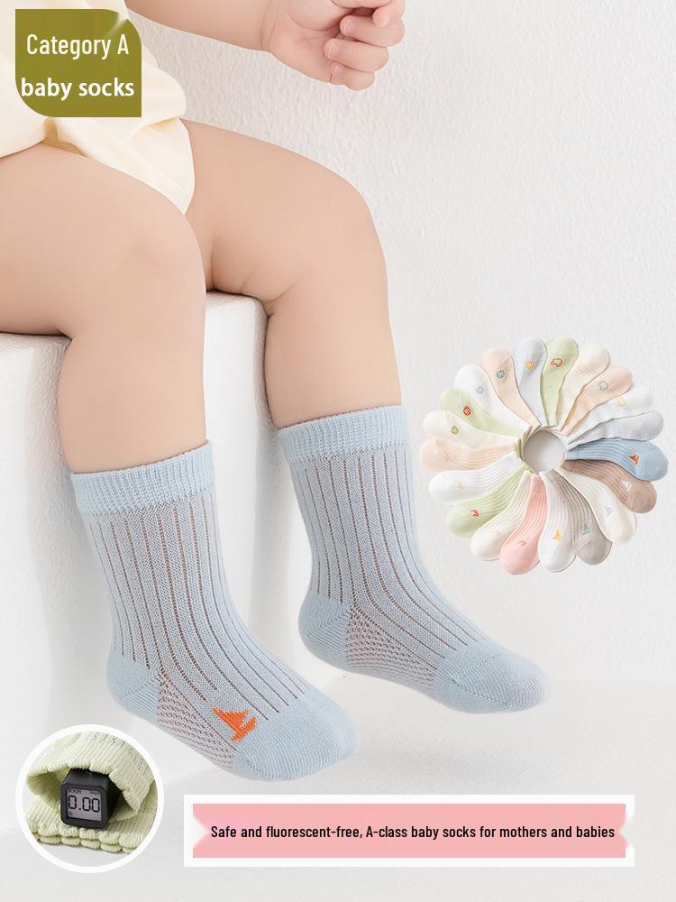 Summer Thin Cotton Baby Socks, Class A Newborn & Toddler Girls Cartoon Mesh with Loose Cuffs