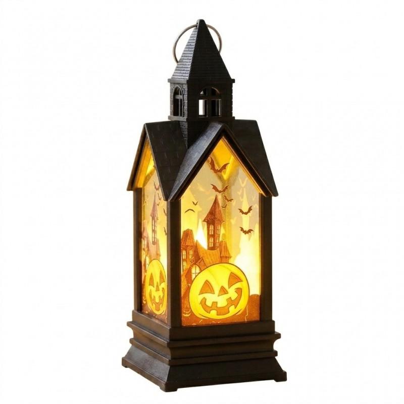 Halloween Decorative Lantern With Castle Pumpkin Witch Scarecrow Skeleton Design Battery Operated LED Candle Light Party Home