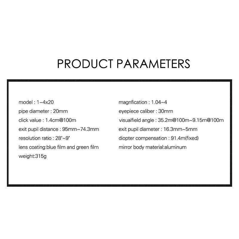 FIRE WOLF 1-4x20 Rifle Scope Green Red Luminous Scope Rangefinder Crosshair Optical Sight Hunting Scope