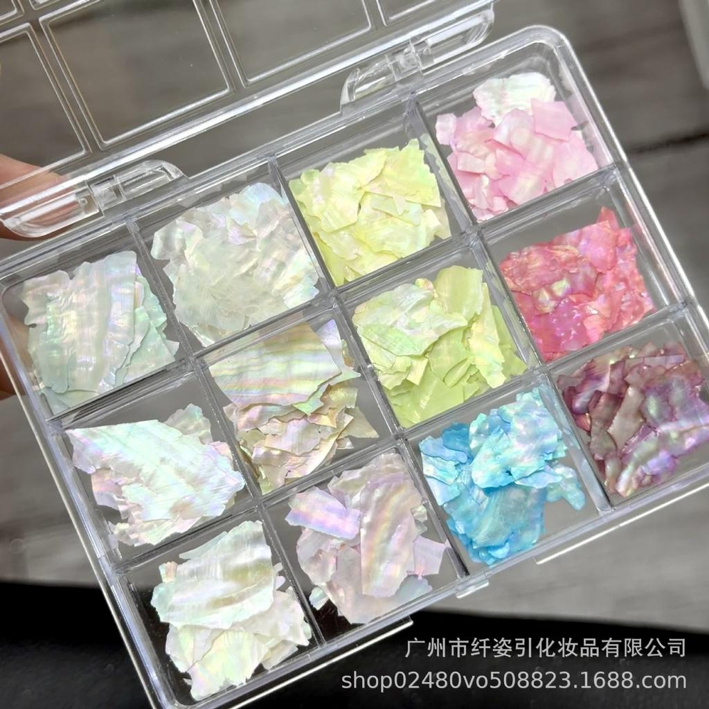 Ultra-Thin Iridescent Abalone Nail Art Ornaments - 6-Grid Box