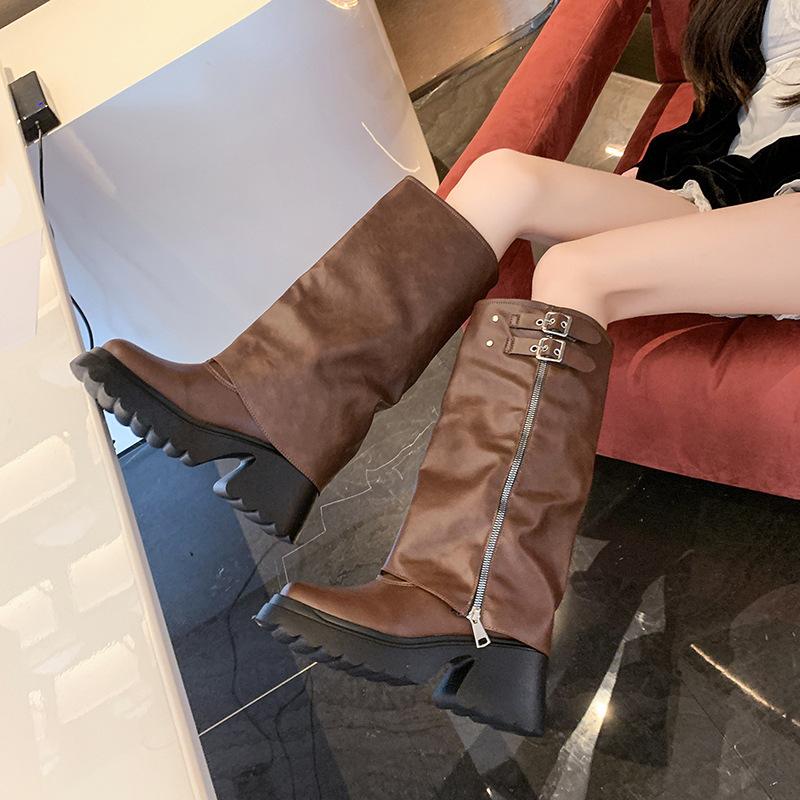 Thick-soled boots women's 2025 autumn and winter new models, but knee boots, small trouser boots, women's muffin-bottom knight boots