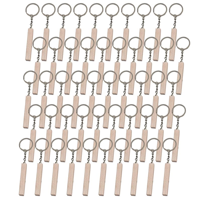 

[Famimueno] key ring wooden chain Plain color Hotel original handmade DIY luxury large amount (wooden, Natural color/stick type 50 piece set)