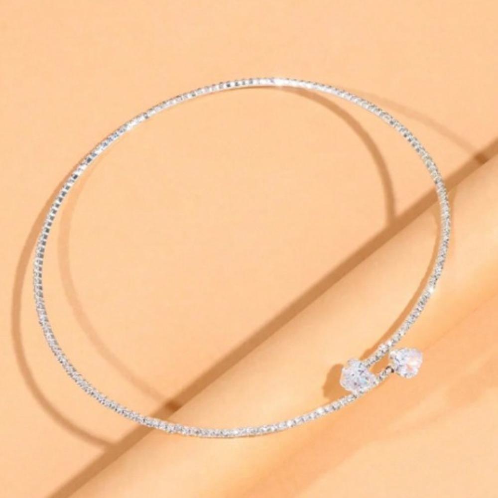 Rhinestone Large Pearls Necklace Korean Style Open Collar Necklace Heart Collar Choker  for Women