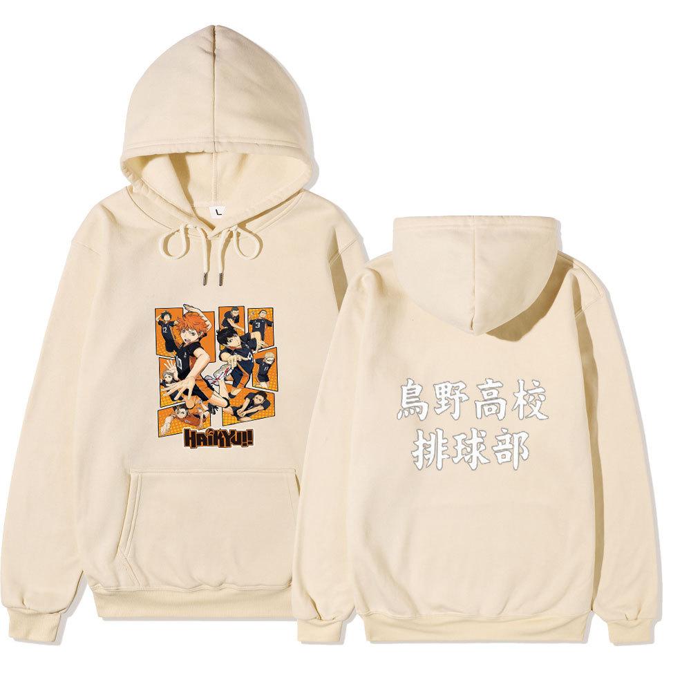 Haikyuu Karasuno High Volleyball Club Front Comic Characters Back Chinese Text Unisex Fleece Hoodie Anime Long Sleeve Pullover Sweatshirt