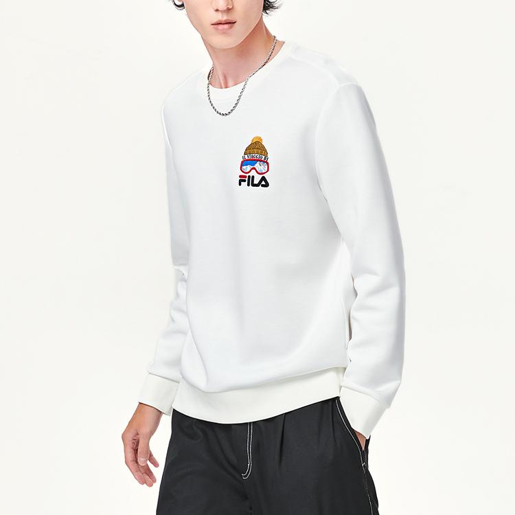 FILA Embroidered Logo Casual Knit Pullover Sweatshirt Men sweatshirt Standard-White F11M148203FWT