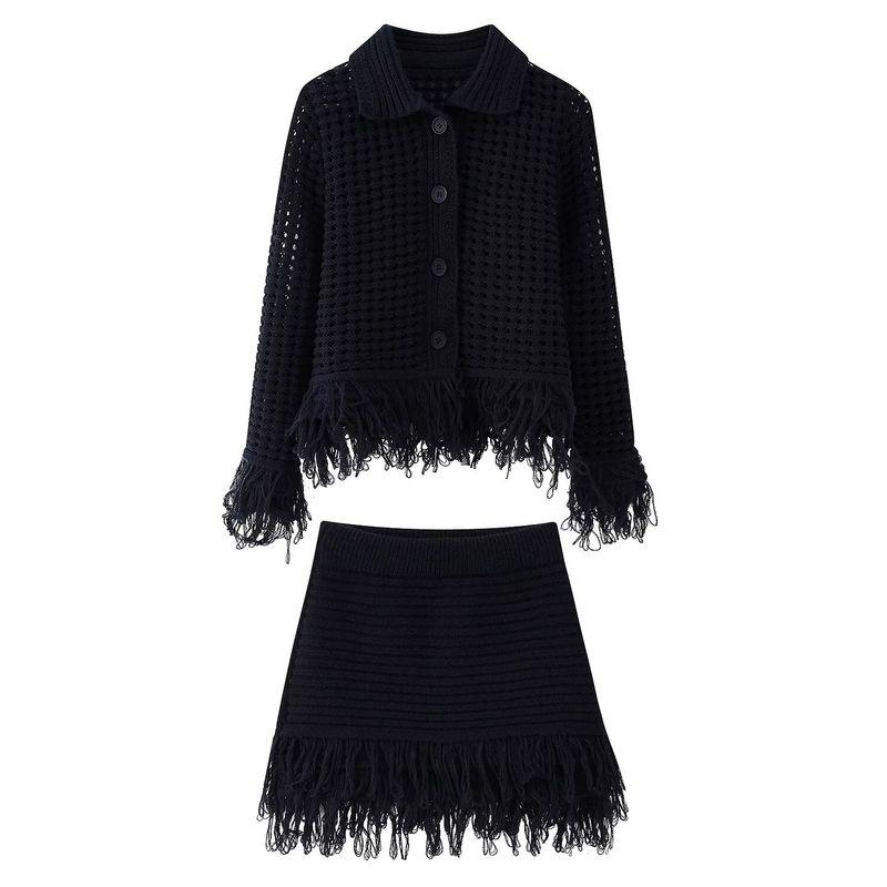 Kaslead New Women Clothes Western Style Lapel Long Sleeve Knitted Outerwear Skirt 4331004 4331005