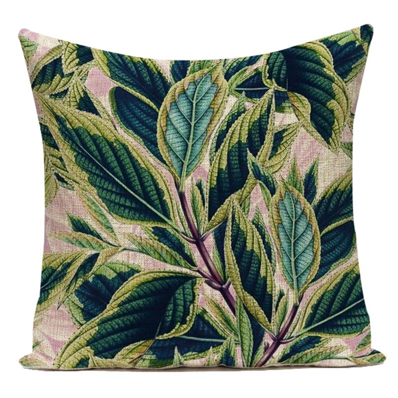 Tropical Green Plant Leaf Cactus Palm Polyester Pillow Case Sofa Home Decoration Cushion Cover Pillowcase for Living Room