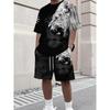 Löwen-Grafikdruck T-Shirt Shorts 2-teiliges Set Herren Kurzarm Kordelzug Taille Shorts Set Atmungsaktive Herren T-Shirts Kleidung
