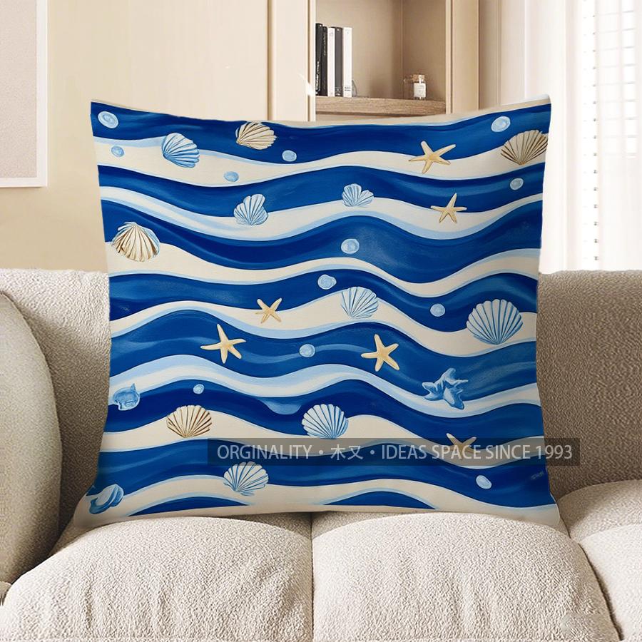 

Home Decor Blue Wave & Star Pattern Digital Printed Pillow Pattern Cushion Cover Suitable for Sofa Bedroom Car Pillow Cover 40x40cm