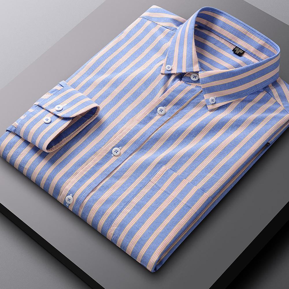 Herren Langarm Oxford Button-Down Hemden Freizeitkleidhemd für Herren Bequem 100% Baumwolle Mehrere Karomuster/Gestreift Herrenbekleidung