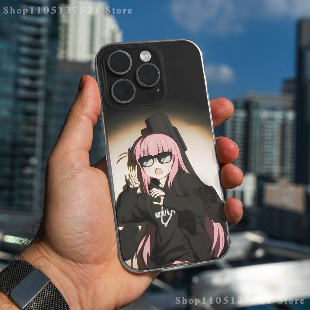 B-Bocchi-the-Rock Anime Phone Case For iPhone 17,16,15,14,13,12,11 Pro,Max,Plus,X,XS,XR,SE4,E Mini Transparent Soft Cover