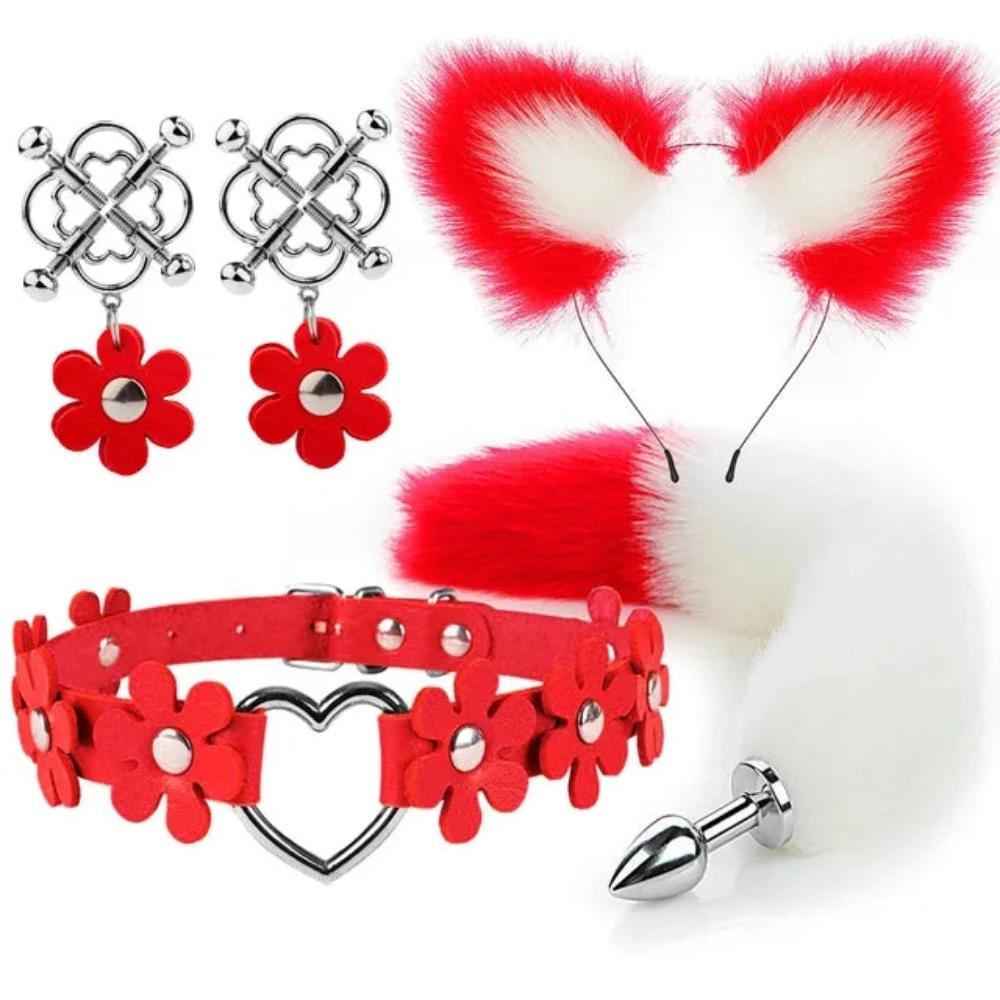 Cute Fox Tail Anal Plug Cat Ears Headbands Set Adult Toys For Women Butt Plug Tails