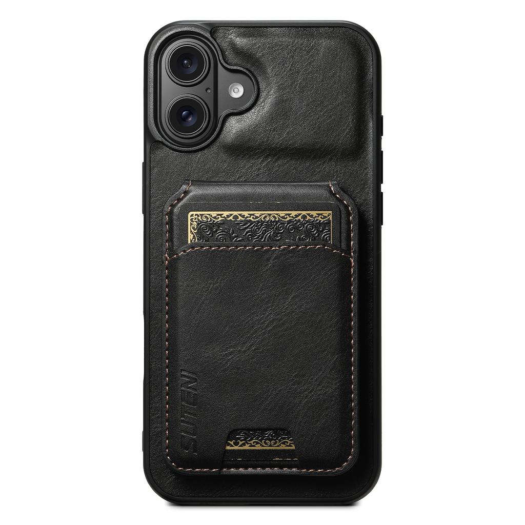SUTENI H02 For iPhone 16 Plus Case Waxy Texture Leather+TPU Card Slots Kickstand Phone Cover