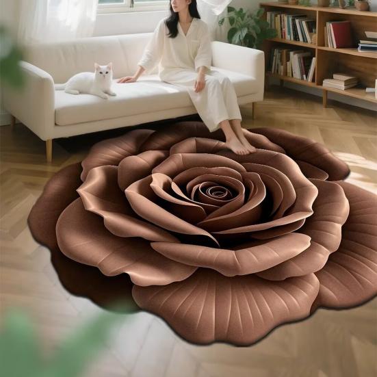 Yousheng Floor Mat Large Size Non-Slip Floral Plush Rug with 3D Visual Effect Easy Maintenance Floor Rug Living Room Bathroom Kitchen Decor