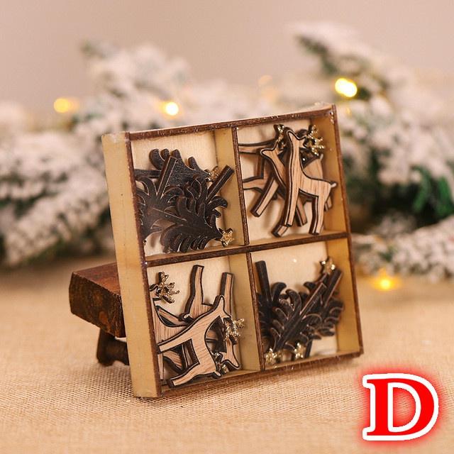 12pcs Christmas Decorations DIY Wood Craft Santa Elk Car Xmas Gift Christmas Tree Pendant New Year Home Decor