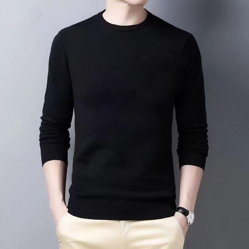 

Мужской свитер 2025 года, весна-осень, однотонный, с круглым вырезом - Повседневный, Модный, Для среднего и молодого возраста M (85-105 jin)