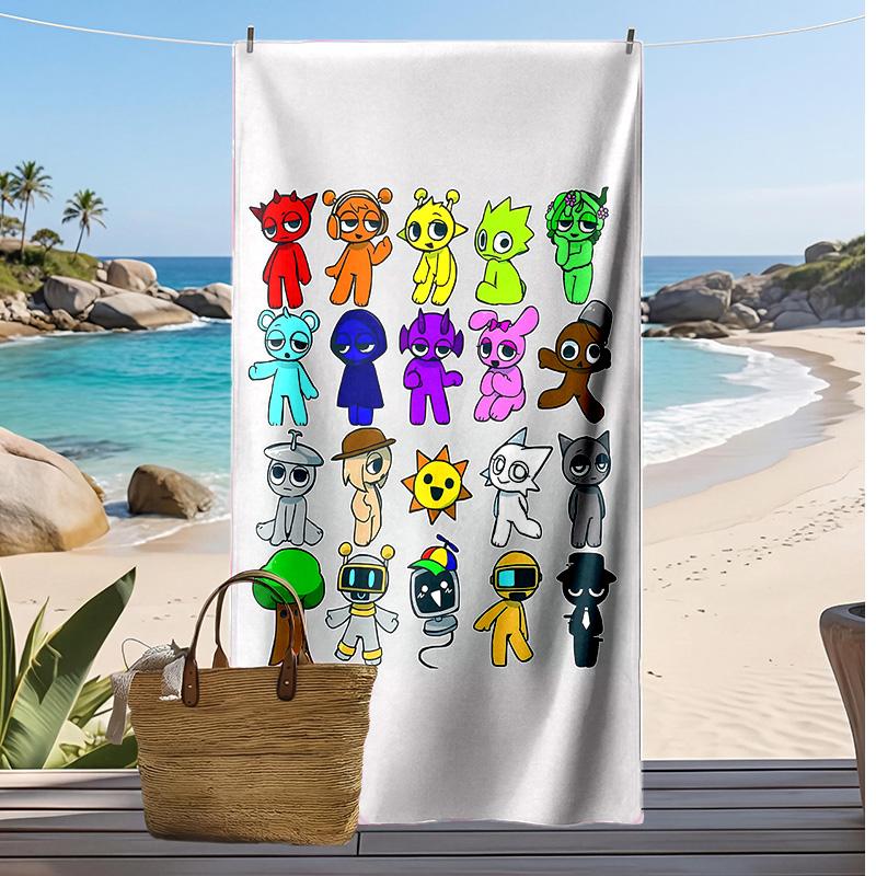 Sprunki song Bedrucktes Schnelltrocknendes Strandtuch Super Saugfähiges Weiches Leichtes Badetuch für Pool Sommerreisen