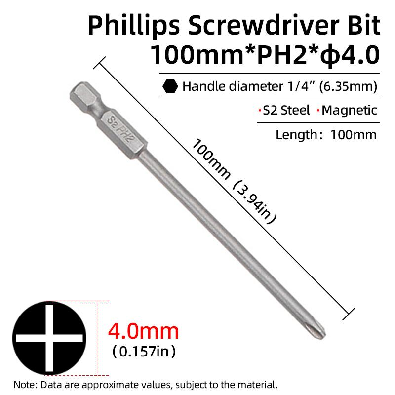 1PC Phillips-Schraubendreher-Bits Kreuzkopf Magnetische Schraubendreher PH00 PH1 PH2 S2 Legierter Stahl Sechskantschaft Handwerkzeuge 50/75/100/150mm