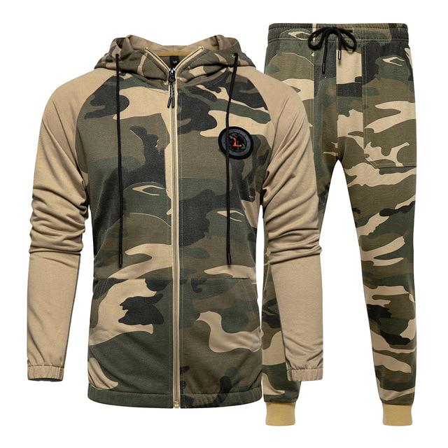 Herren Sets Camouflage Freizeit Trainingsanzug Frühling Camo Jacke + Hose Sets Herren Sportbekleidung Kapuzenpullover Jogginganzug Outdoor