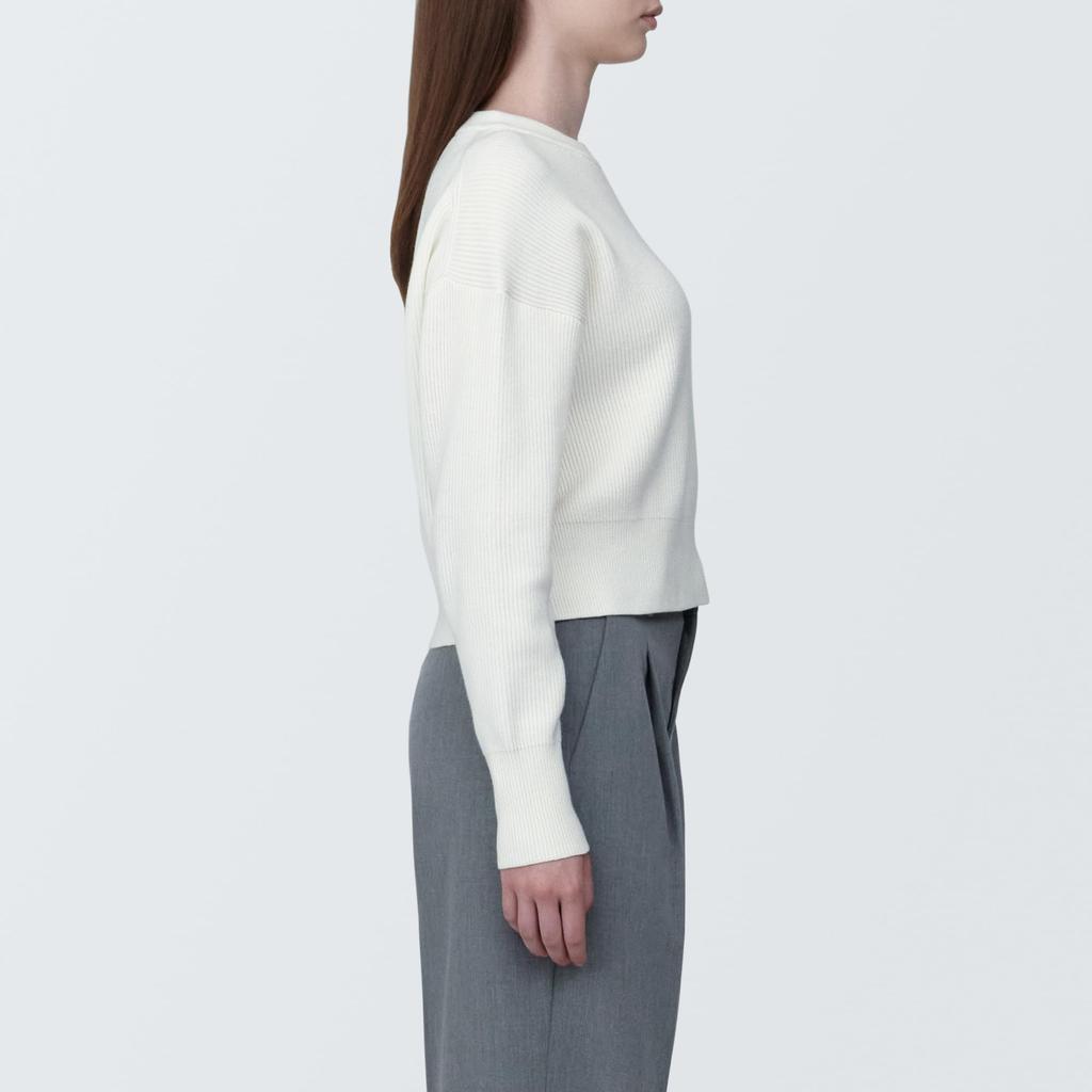 MUJI Waschbarer, gerippter, kurzer Pullover mit Rundhalsausschnitt BA1OQA4S Off White XL Damen Damen Damen