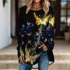 Women Long Sleeve Tunic Top Print Crew Neck Loose Fit Blouse With Pockets Casual Daily Wear Ladies Tops