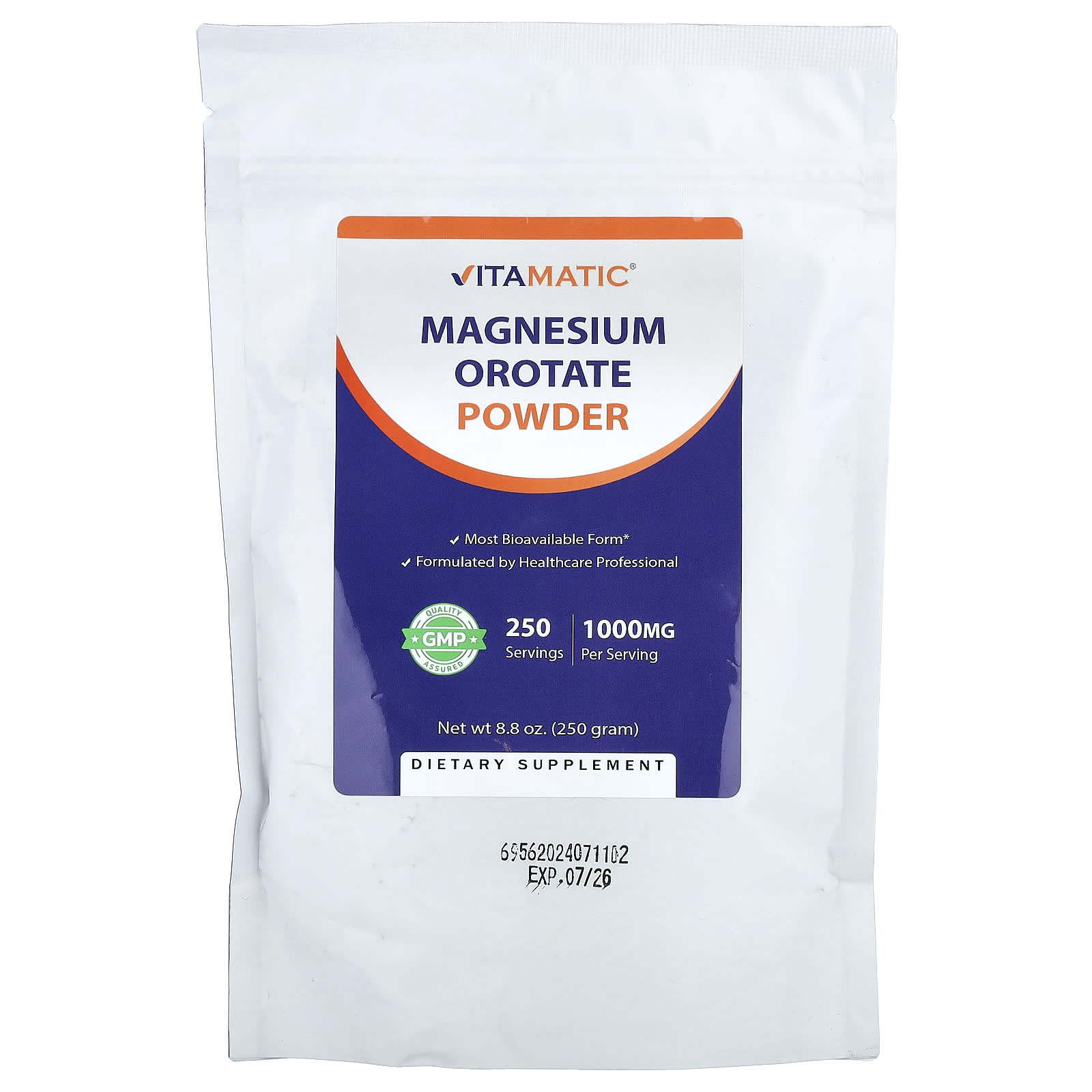 

Vitamatic, Magnesium Orotate Powder, 250g (8.8oz)