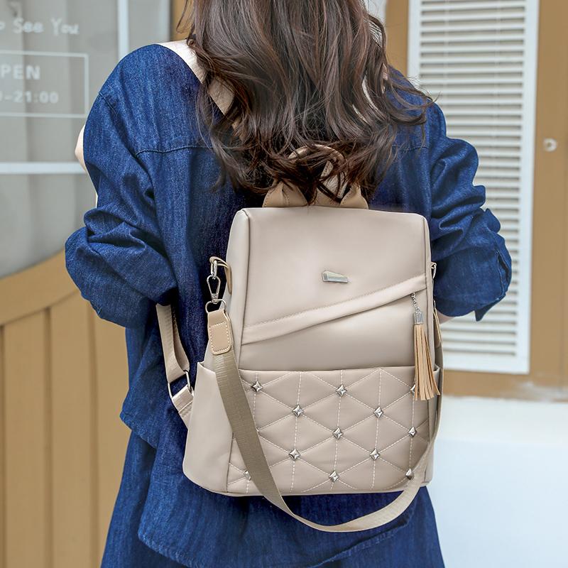 Embroidered Rhomboid Backpack Large Capacity Women's Commuter Bag Multifunctional Shoulder Bag