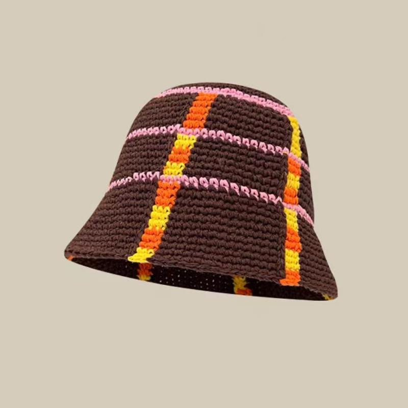 

Flowers Handmade Crochet Bucket Hats for Girls Korean Sweet Lovely Fisherman Cap y2k Designer Plaid Beanie Spring autumn Panama M 56-58cm