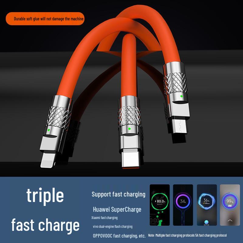 

120W Jiike Line Fast Charging 3-in-1 Cable for Android, Apple, Huawei - Super Fast Charging with Light синий