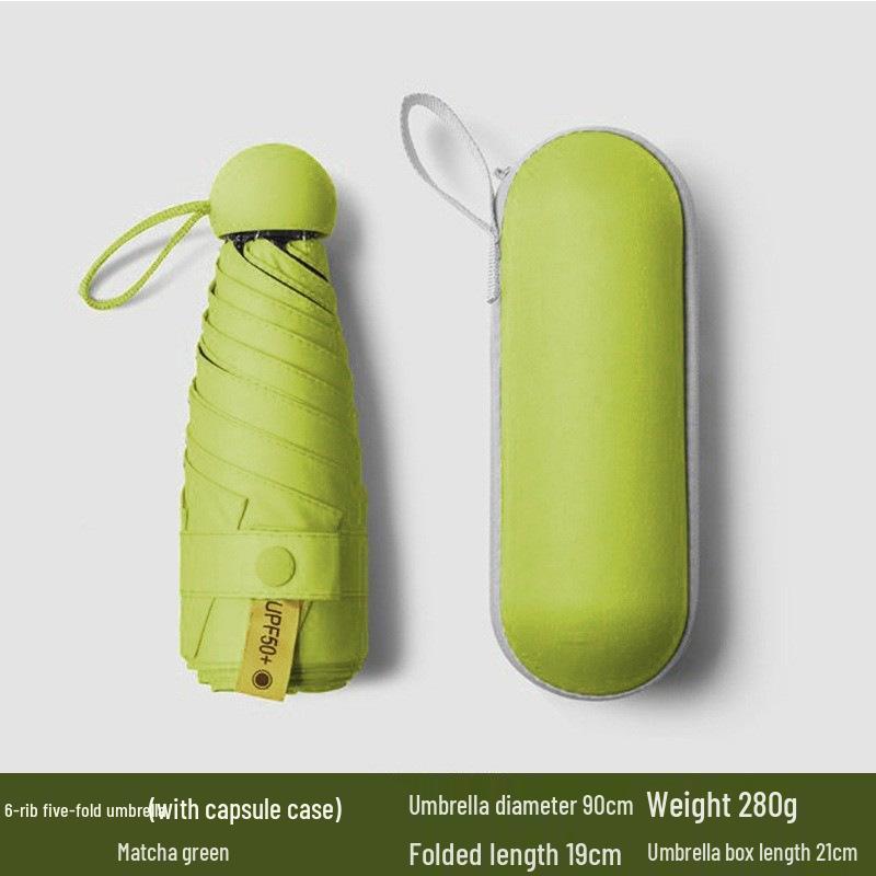 Women's Dual-Use Mini Umbrella: Compact Five-Fold Design, Thickened Fabric, Black Glue for UV Protection, Custom Logo Option