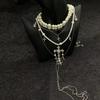 Y2K Stil Mehrlagige Perlen- & Diamanten-Kreuzkette